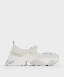 Двухцветные кроссовки Мэри Джейн с бантом Charles & Keith, цвет White