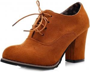 Женские замшевые ботильоны VOKLIN с круглым носком, шнуровкой, на невысоком грубом каблуке, короткие классические ботинки оксфорды, Brown-Velvet Lined