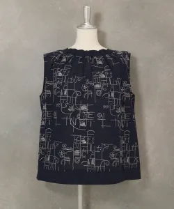 Топ без рукавов со сборками на воротнике Studio Picone, цвет Navy(160)