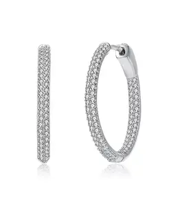 Шикарные тонкие серьги-кольца из стерлингового серебра, инкрустированные кубическими цирконами Genevive, silver