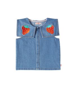 Джинсовая блузка с клубникой Tinycottons, Light Blue Denim