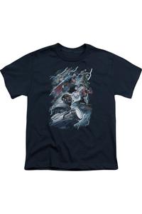 Футболка с коротким рукавом для детей "Лига справедливости Америки: Оседлай молнию" Gildan, темно-синий