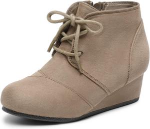 DREAM PAIRS ботильоны на низком клиновидном каблуке с боковой молнией для малышей/детей младшего и старшего возраста, Taupe