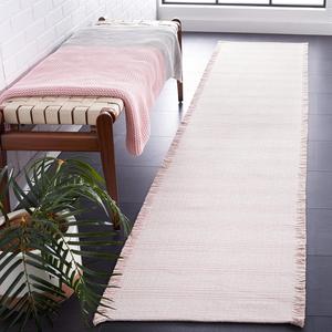 Ковер-дорожка SAFAVIEH, 61 x 275 см, Augustine Collection - Ivory & Pink, хлопковая бахрома в полоску, не линяет и прост в уходе, идеален для помещений с высокой проходимостью в гостиной, спальне (AGT501U)