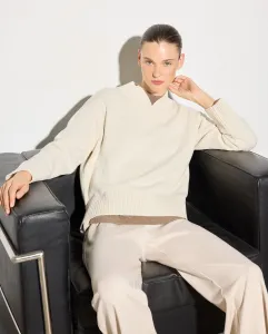 Женский свитер крупной вязки с закрытым V-образным вырезом Woman El Corte Inglés, экрю