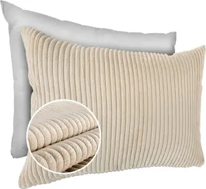 Декоративная подушка 30х50 см, чехол с наполнителем, чехол на молнии, однотонный вельветовый бархат, кремовый ANRO Trade GmbH