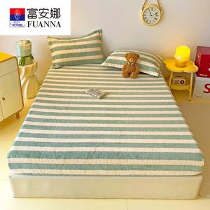 Fuanna Простыня на резинке 150х200 см из молочного вельвета, утолщенная, вертикальная полоска, зеленый цвет