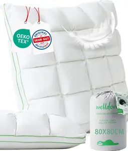 Подушка Welldora Premium 80x80 - 100% пух и перья - Инновационный дизайн Puff Cloud для максимального комфорта и эргономики - Подушка средней жесткости WELLDORA