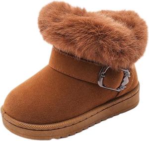 Детские зимние сапоги для девочек, теплые и мягкие, с меховой подкладкой, короткие ботильоны, искусственный мех, теплые ботинки до щиколотки Generic, Brown