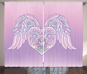 Штора ABAKUHAUS Крылья ангела в деревенском стиле, с цветочным узором и сердцем, присборенная тесьма для спальни с петлями и крючками, 280 x 175 см, нежно-розовый лавандовый Abakuhaus