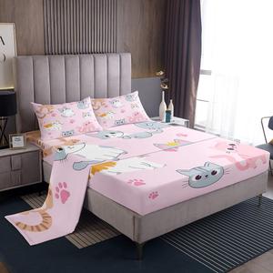 Erosebridal Комплект постельного белья Kawaii Cat Sheets с милым принтом котиков и лапок, розовый, мягкий и дышащий материал, Pattern 128