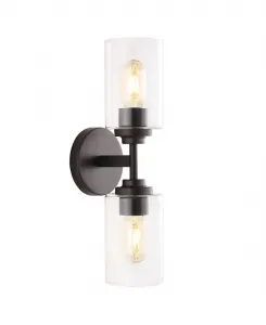 Настенный светильник Giles с двумя плафонами в стиле фермерского дома и индустриального стиля, выполненный из железного цилиндра, со светодиодной подсветкой Jonathan Y, черный