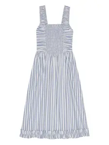 Полосатое платье со сборками Ganni, белый