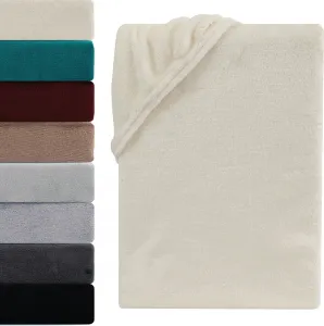 Зимняя простыня на резинке Тедди плюш 180-200x200 см. Теплая кашемировая простыня на резинке, бежевый натуральный. Visaggio