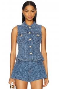 Плотно прилегающий топ из мягкого денима Ganni, mid blue stone