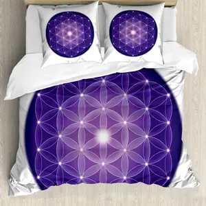 Пододеяльник ABAKUHAUS Geometry, в традиционном стиле, с защитой от клещей, подходит для аллергиков, с наволочками, 155 x 220 см - 80 x 80 см, фиолетовый