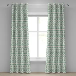 Шторы ABAKUHAUS Water с люверсами, эфемерные, абстрактные, зигзагообразные, шевронные, ретро, бежевые, декоративные, двухпанельные, 280 см x 175 см, цвет: сине-бирюзовый Abakuhaus
