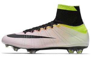 Футбольные бутсы Mercurial Superfly FG мужские высокие белые/зеленые/розовые Nike