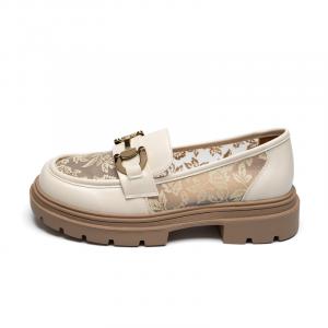 Женские лоферы бежево-черные ZHR