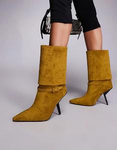 Ботильоны Azalea Wang Winding с отворотом на каблуке из искусственной замши оливкового цвета