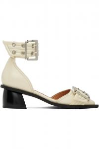 Женские босоножки с пряжкой и открытым мысом Ganni, цвет egret