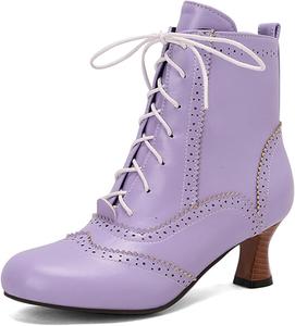 Женские винтажные ботильоны DEERBUNNY с кошачьим каблуком, круглым носком, ретро стилем, шнуровкой и низким каблуком, Purple