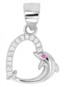 Adeliás Детский кулон - кулон в виде сердца с дельфином, изготовленный из серебра 925 пробы с кубическим цирконием в серебряной оправе