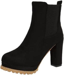 Женские модные короткие ботильоны на высоком каблуке, большого размера, для повседневного использования на улице, осень-зима, с утолщенной подошвой. Fusecottc, Black