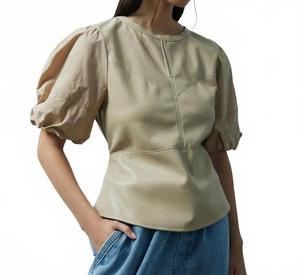 Oska Топ с пышными рукавами из искусственной кожи в оттенке Desert MELISSA NEPTON, Desert