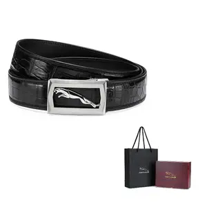 JAGUAR Кожаный ремень с автоматической пряжкой в деловом стиле черный мужской, Black