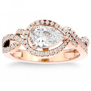 Помолвочное кольцо с муассанитом TW грушевидной формы 1 1/2 карата и бриллиантами, 10-каратное золото Pompeii2, 10K Rose Gold