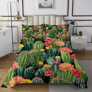 Erosebridal Стеганый плед Кактус в желто-красной цветочной расцветке с декоративными подушками, Multi16