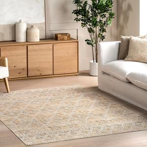 Ковер nuLOOM, 275 x 366 см, с моющейся в стиральной машине поверхностью, водонепроницаемый, устойчивый к просыпаниям, с противоскользящей основой и устойчивостью к пятнам для гостиной, спальни, кухни, столовой, Úna Tan