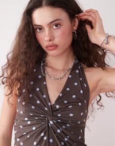 Топ COLLUSION в горошек, коричневый, с завязками на шее - MULTI