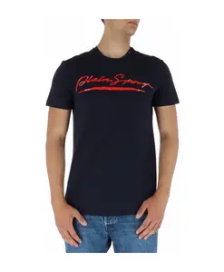 Красная футболка с принтом, короткими рукавами и круглым вырезом Plein Sport, синий