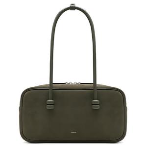 Кожаная бархатная сумка через плечо, большая женская модель, оливково-зеленый/кленово-коричневый MUVA