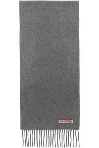 Acne Studios Узкий шерстяной шарф с бахромой серого цвета