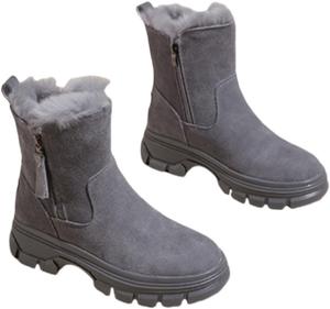 Женские ботинки на платформе из искусственного меха, замшевые зимние уличные ботинки с круглым носком, боковой молнией и утепленные зимние ботинки Generic, Grey