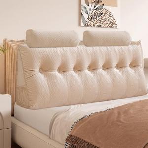 Бархатная треугольная подушка-клин с валиком, съемный чехол, треугольная подушка для изголовья дивана-кровати, подушка для поддержки спины, отдыха и чтения (бежевая, размер King (76 * 20 * 8 дюймов)) QINFFRRMI, Beige