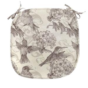 ABAKUHAUS Подушка для обеденного стула «Колибри», «Старые птицы и цветы», декоративная водонепроницаемая подушка с ремнями для кухонных сидений, 40 см x 40 см, кремово-бежевый коричневый
