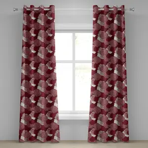 ABAKUHAUS Красно-белая штора на люверсах, узор Цветущие китайские хризантемы, вдохновленный красотой природы, декоративные двухпанельные шторы, 280 см x 260 см, бордово-белый Abakuhaus