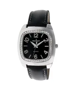 Женские часы Boyfriend, черные, 40 мм, кристаллы на безеле, кожаный ремешок Peugeot, черный