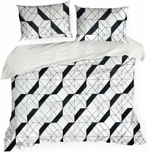 Постельное белье , наволочка, пододеяльник, 200x220 см, бежево-черный абстрактный комплект из 3 предметов Eurofirany