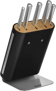 Global Ukon набор из 6 ножей с подставкой: 20 см шеф-нож, 23 см хлебный, 18 см сантоку, 15 см зубчатый, 9 см овощной, подставка, легкая японская сталь, острое лезвие, сделано в Японии, GU-6001, серебряный