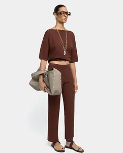 Женские трикотажные брюки прямого кроя с эластичным рубчатым трикотажем Parfois, коричневый