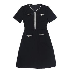 Женское платье с твидовой отделкой и карманами v-образным вырезом и коротким рукавом Inspire Chic, Black