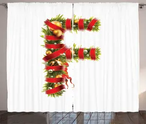 Штора ABAKUHAUS "Рождественский алфавит", деревенский мотив с буквой F, присборенная штора из тесьмы для спальни с петлями и крючками, 280 x 225 см, жемчужно-оливково-зеленый Abakuhaus