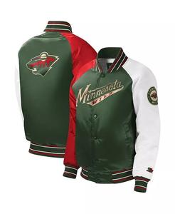Куртка университетская Minnesota Wild Raglan Full-Snap для больших мальчиков, девочек и зеленая Starter