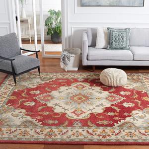 Ковер SAFAVIEH, 183 x 183 см, Antiquity Collection - красный и серый, ручной работы традиционный восточный шерстяной, идеален для помещений с высокой проходимостью в гостиной, спальне (AT520Q)