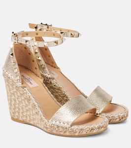 Кожаные эспадрильи Rockstud Double 105 на платформе Valentino Garavani, Platinum/Natural